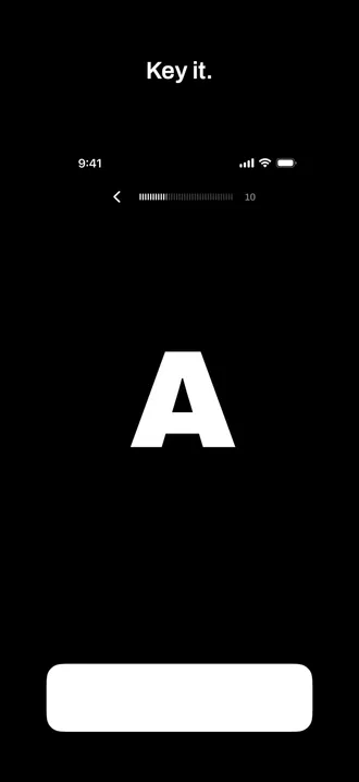 The keying drill: a large letter A above a white paddle.